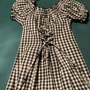 Checkered off the shoulder corset dress
